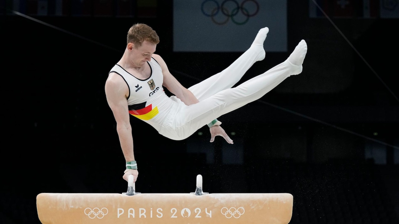 Sportschau Olympia 2024 Turnen Nils Dunkel am Pauschenpferd hier